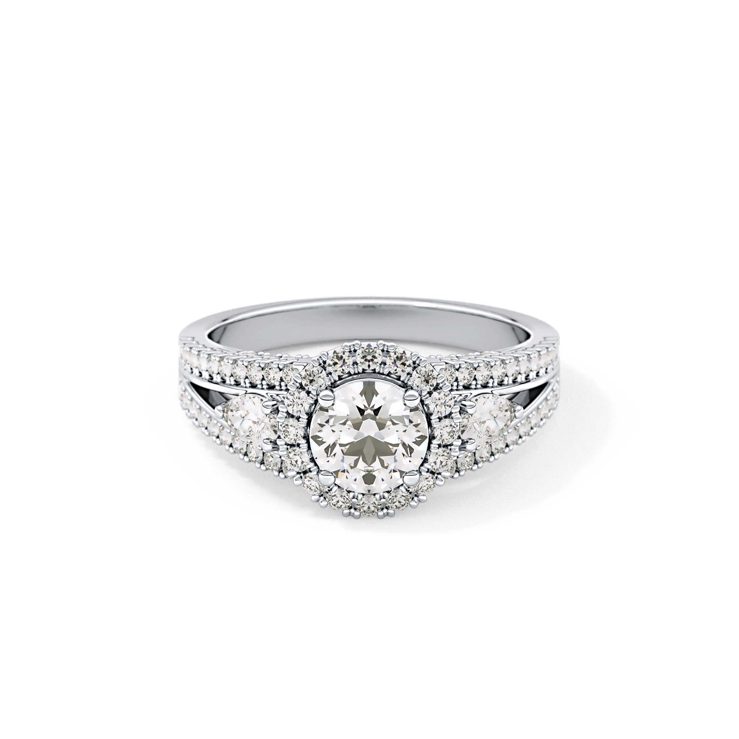 Round Halo & Split Shank Pave Lab Grown Diamond Engagement Ring