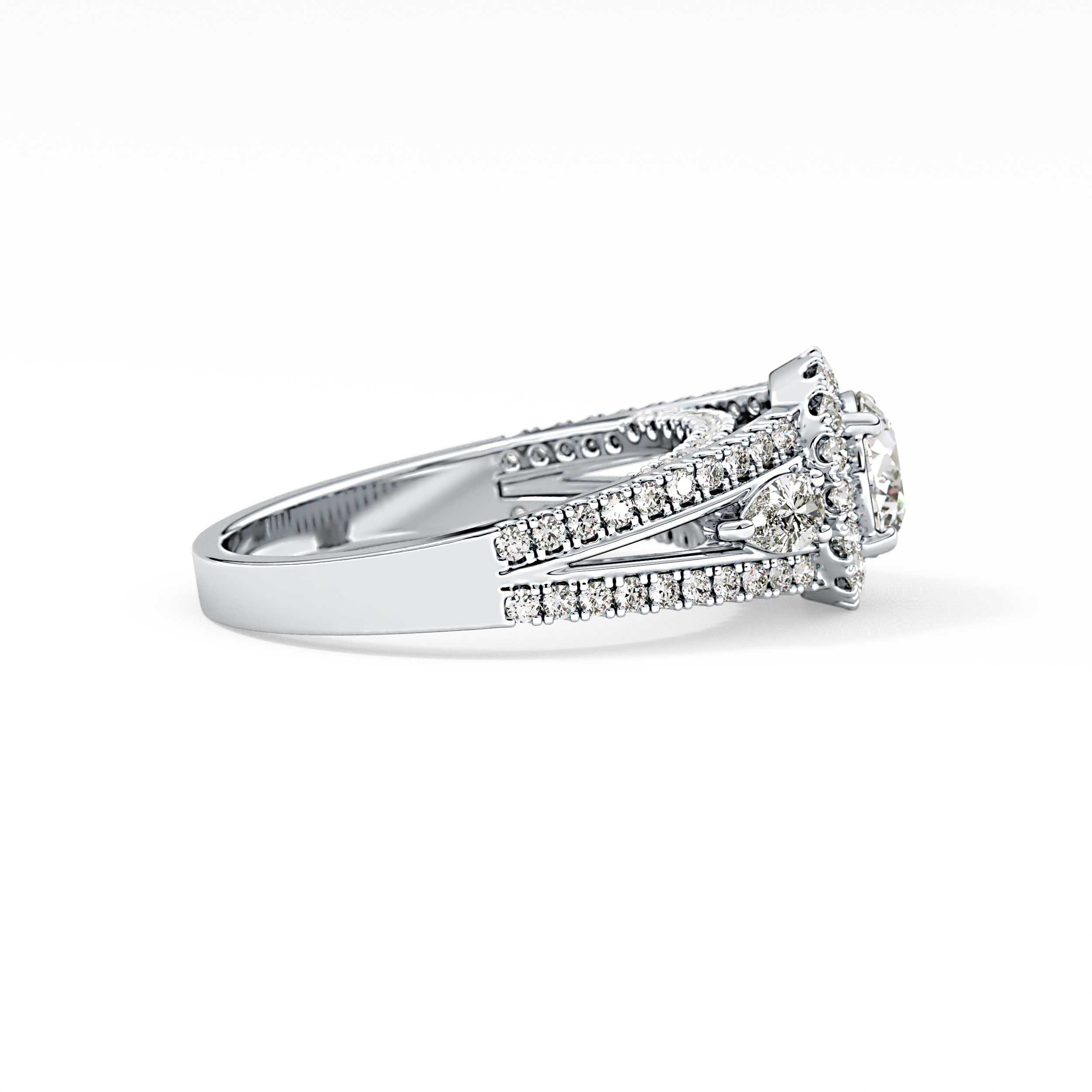 Round Halo & Split Shank Pave Lab Grown Diamond Engagement Ring