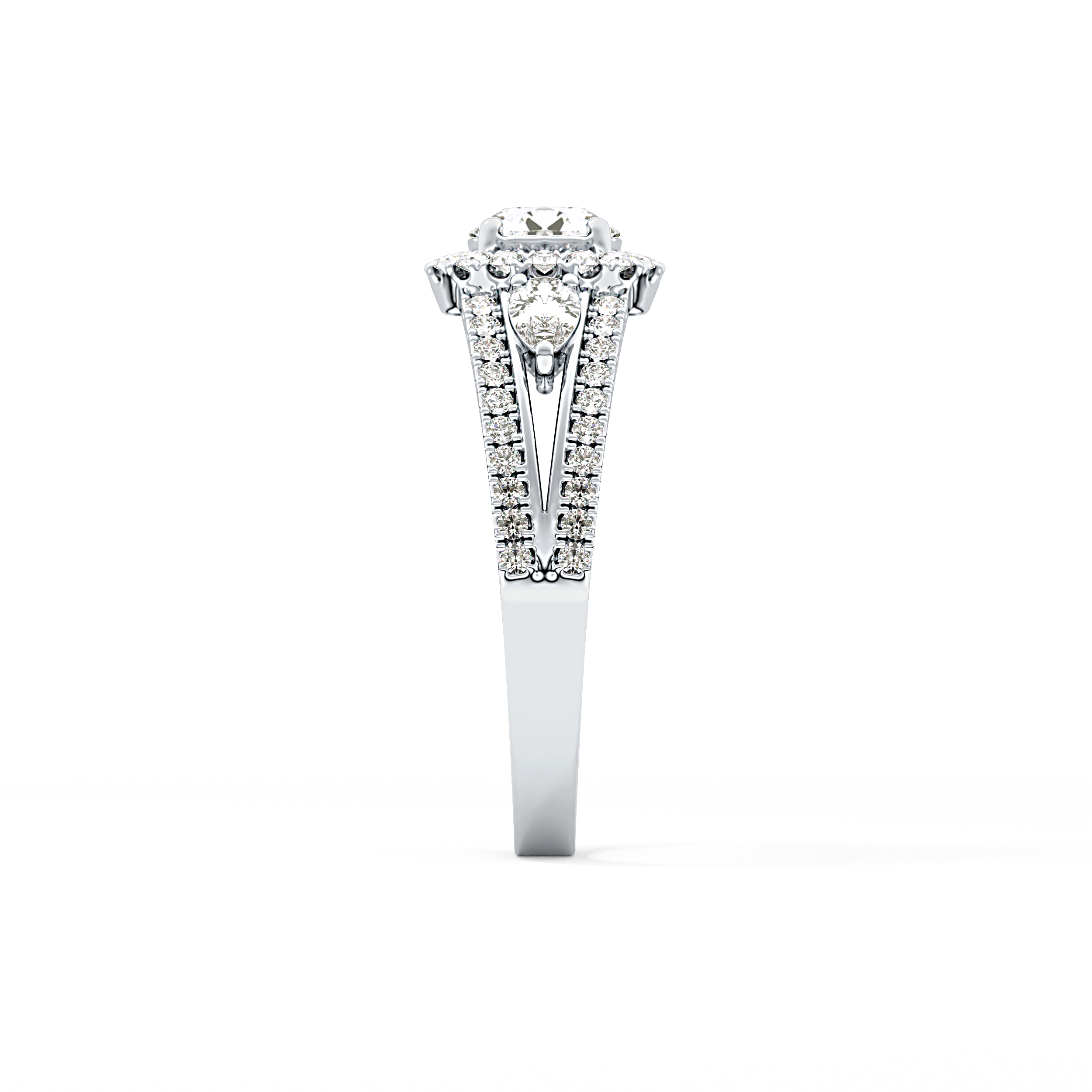 Round Halo & Split Shank Pave Lab Grown Diamond Engagement Ring