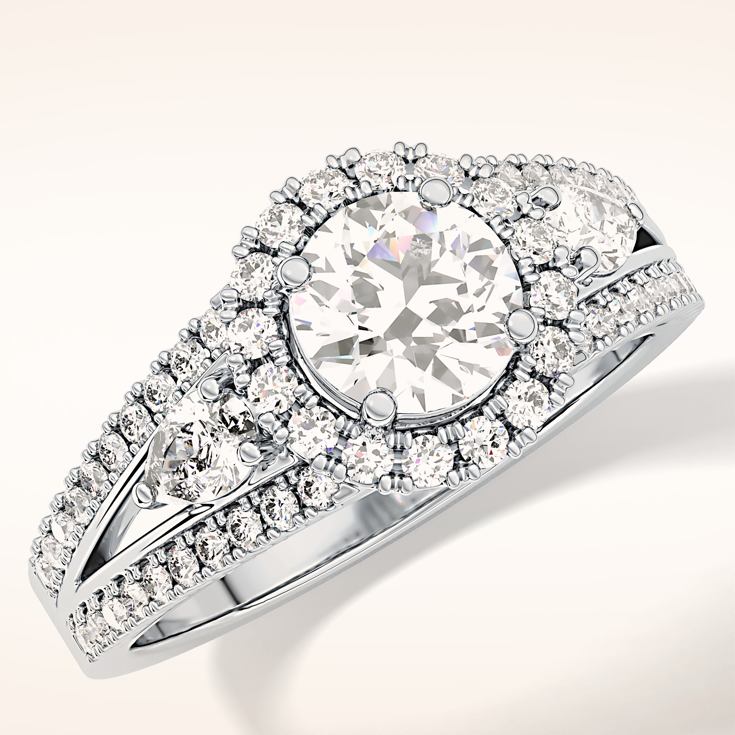 0.62 CT Round Shaped Cluster Moissanite Engagement Ring