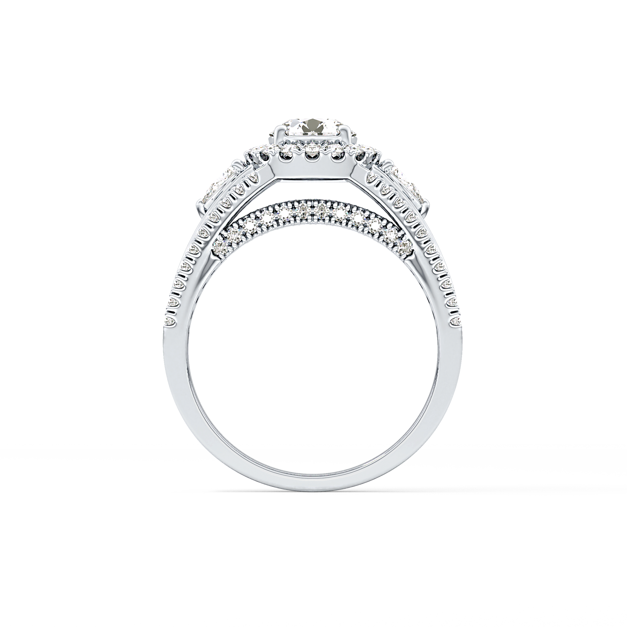 Round Halo & Split Shank Pave Lab Grown Diamond Engagement Ring