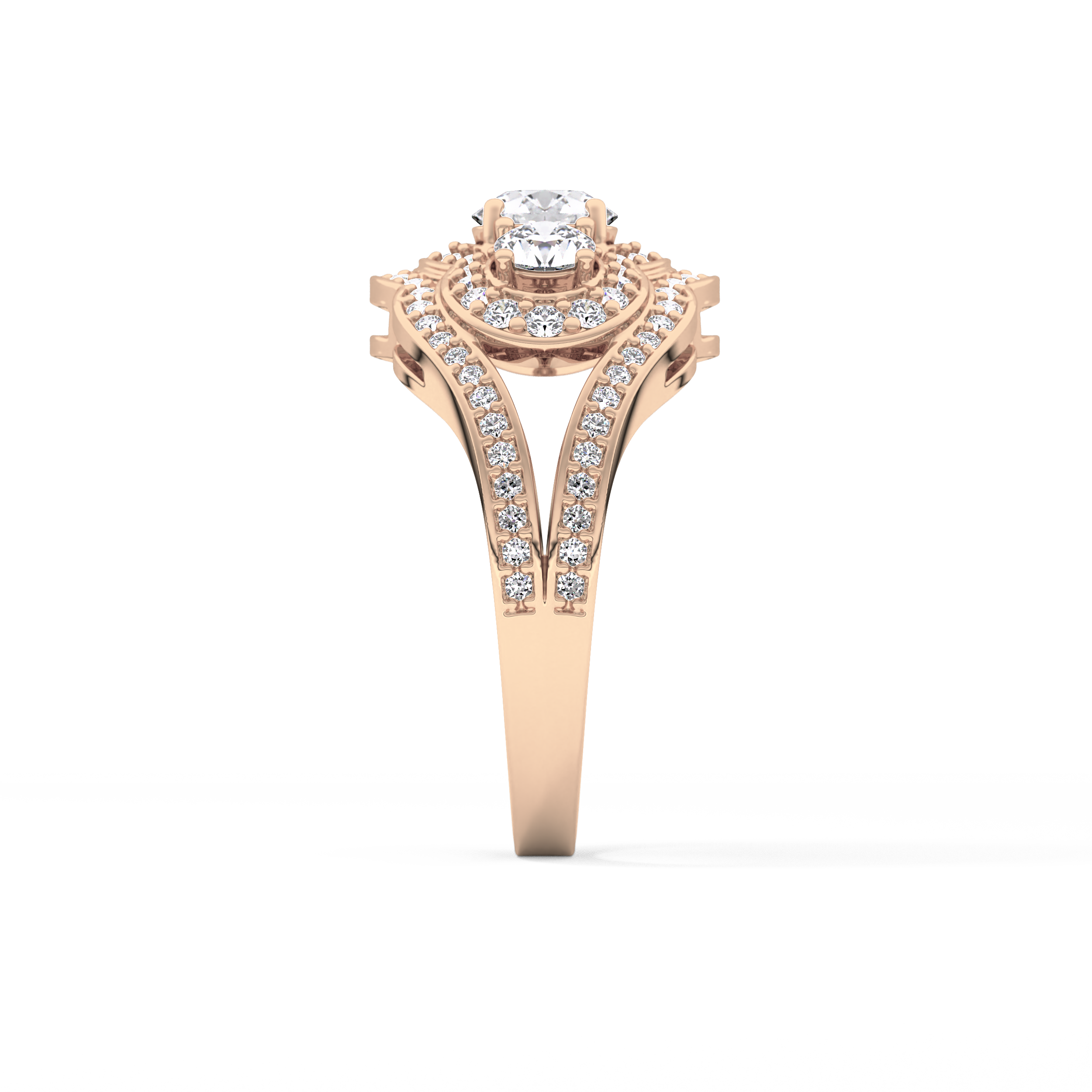 Round Cluster & Split Shank Pave Lab Grown Diamond Engagement Ring
