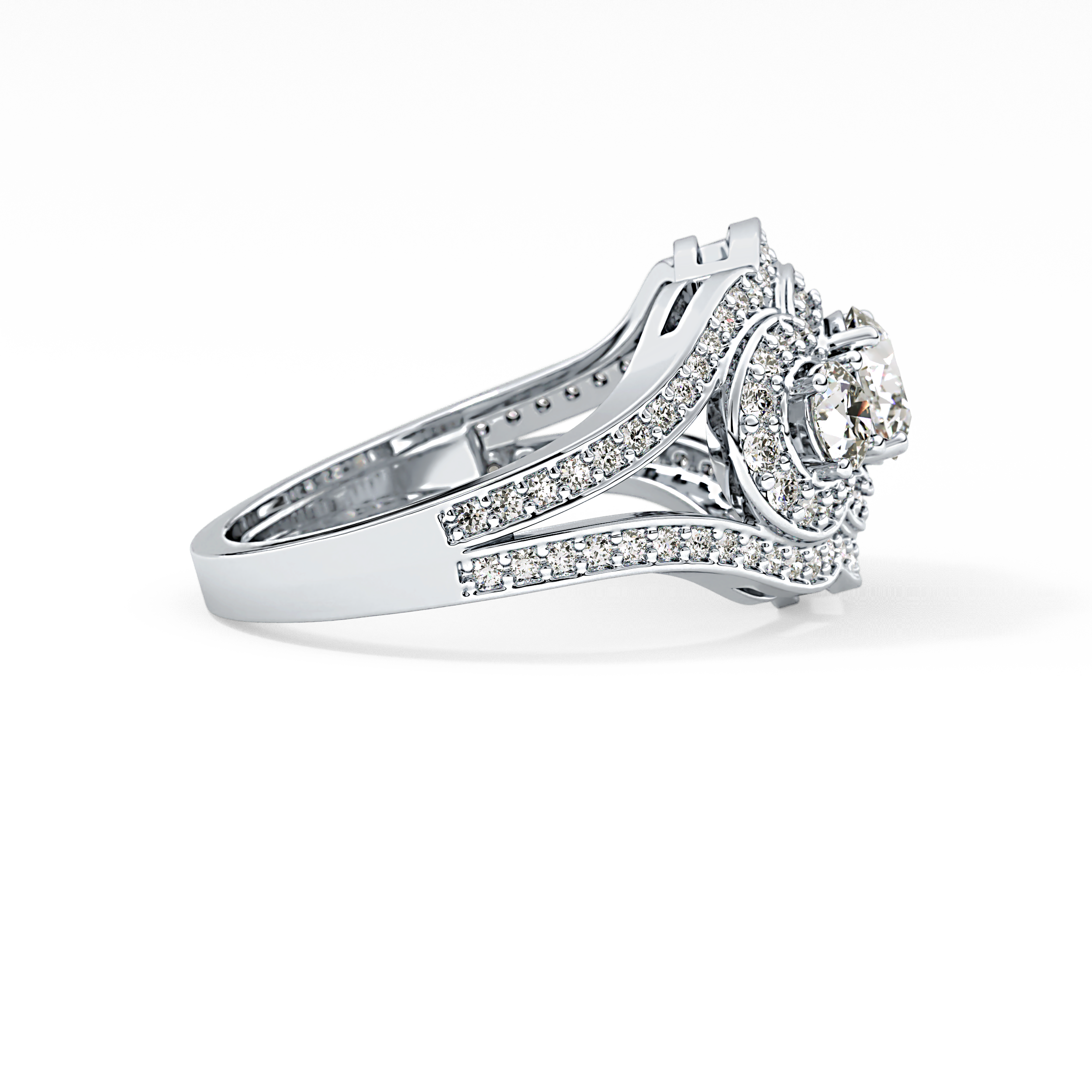 Round Cluster & Split Shank Pave Lab Grown Diamond Engagement Ring