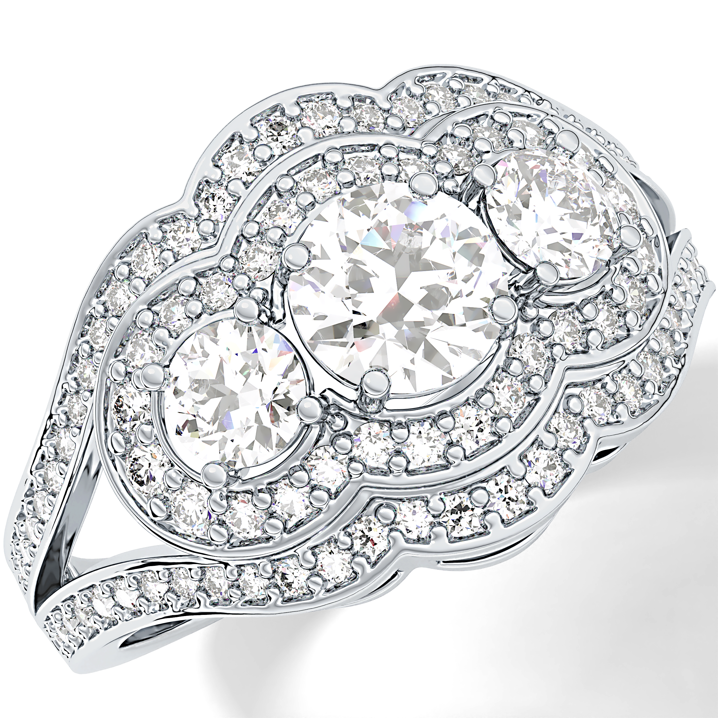 Round Cluster & Split Shank Pave Lab Grown Diamond Engagement Ring