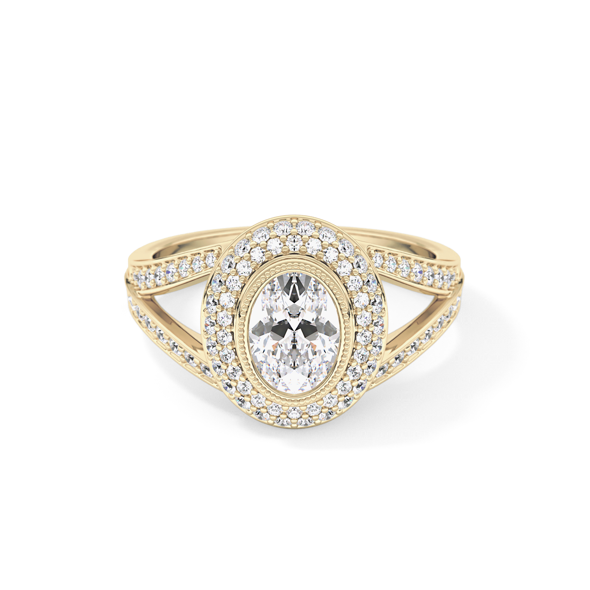 Oval Halo & Split Shank Pave Lab Grown Diamond Engagement Ring