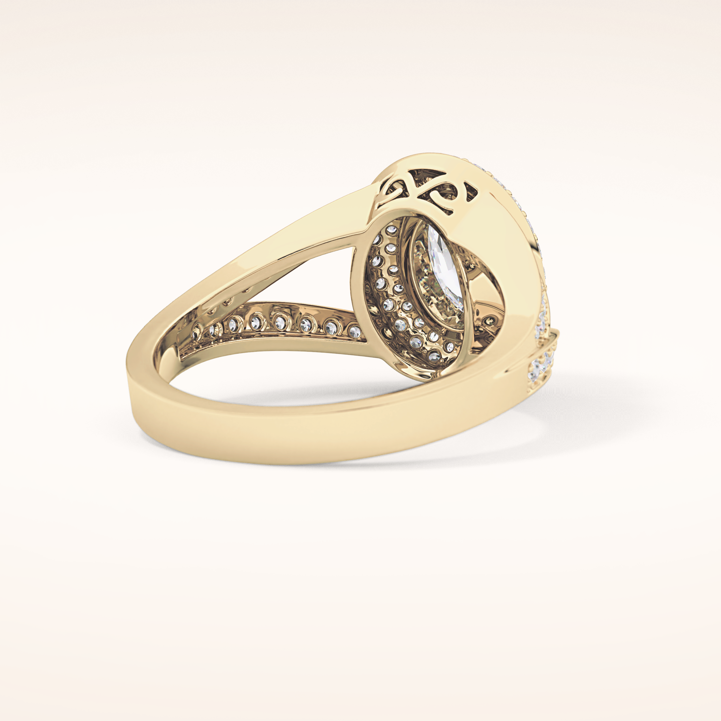 0.91 CT Oval Shaped Double Halo, Pave & Split Shank Moissanite Engagement Ring