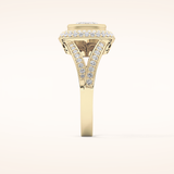 0.91 CT Oval Shaped Double Halo, Pave & Split Shank Moissanite Engagement Ring