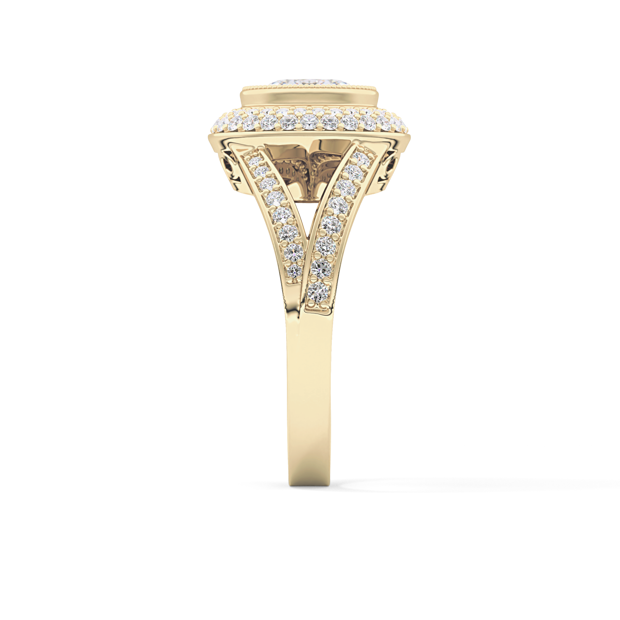 Oval Halo & Split Shank Pave Lab Grown Diamond Engagement Ring