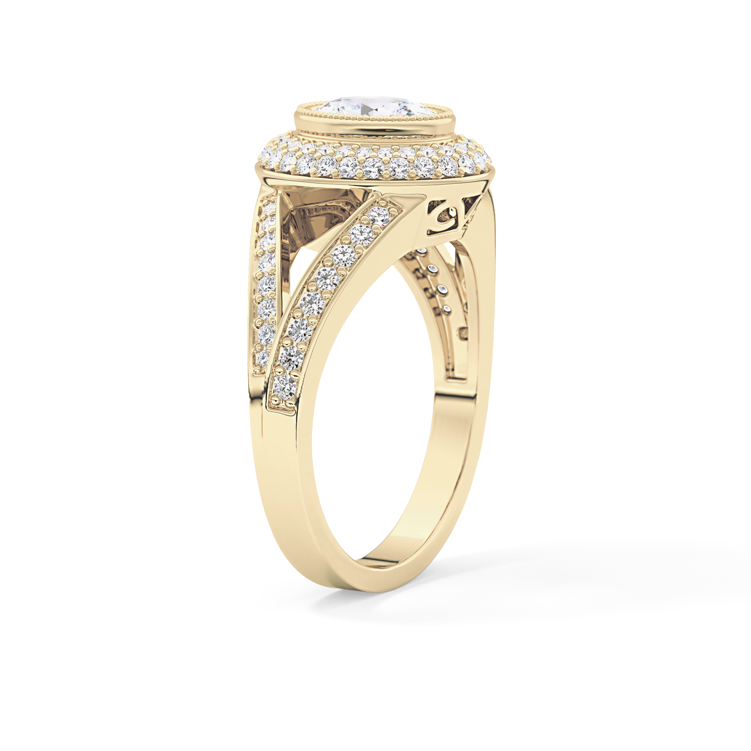 Oval Halo & Split Shank Pave Lab Grown Diamond Engagement Ring