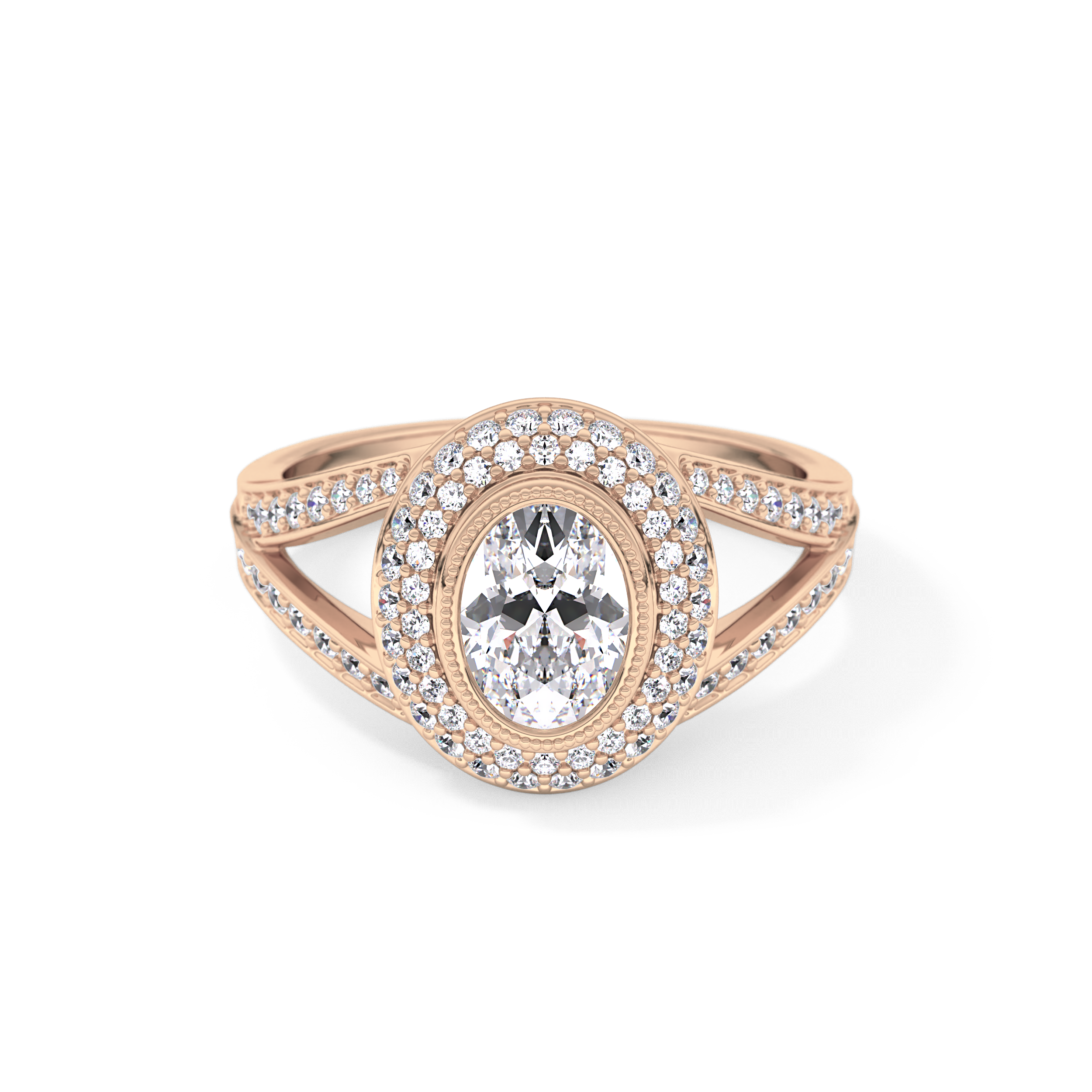 Oval Halo & Split Shank Pave Lab Grown Diamond Engagement Ring