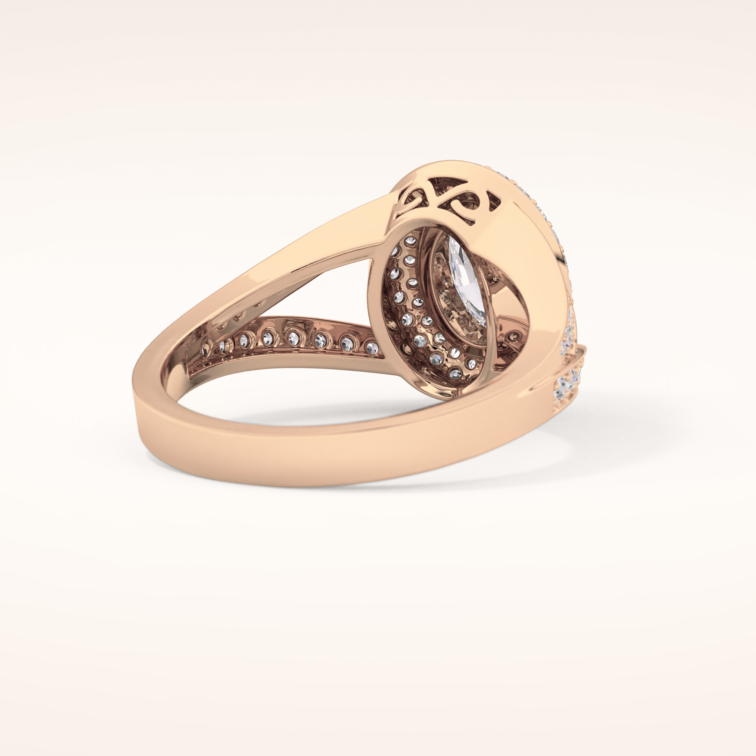 0.91 CT Oval Shaped Double Halo, Pave & Split Shank Moissanite Engagement Ring