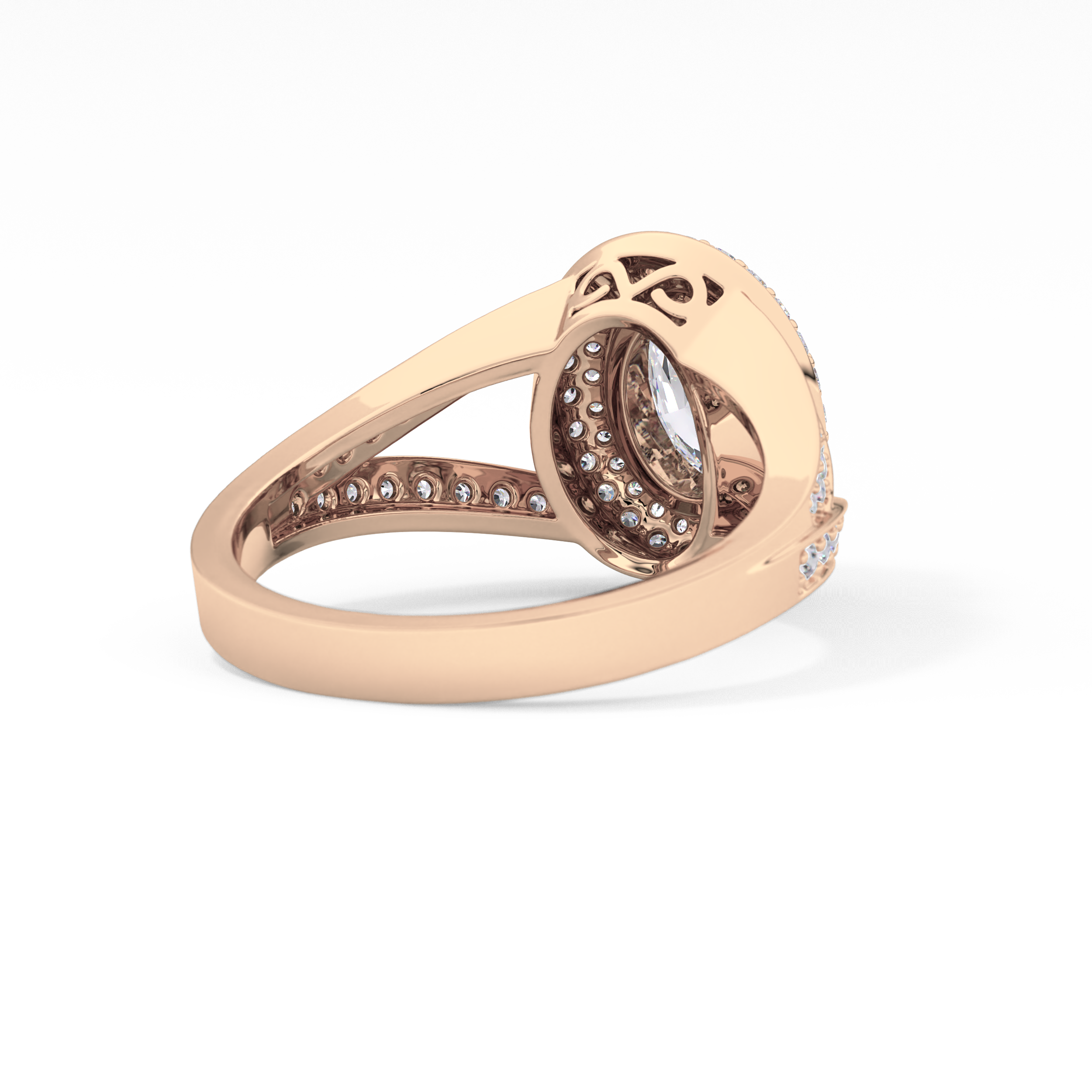 Oval Halo & Split Shank Pave Lab Grown Diamond Engagement Ring