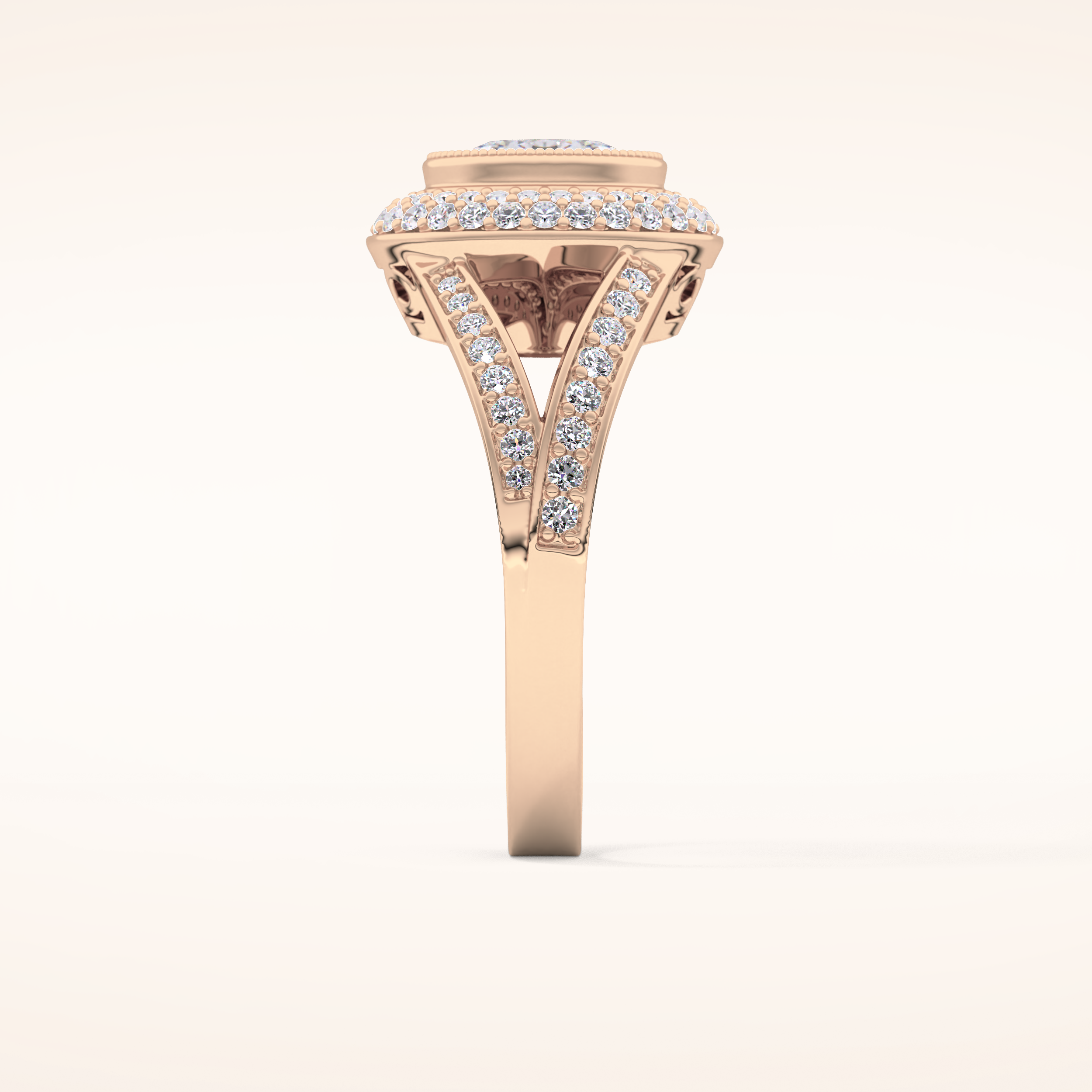0.91 CT Oval Shaped Double Halo, Pave & Split Shank Moissanite Engagement Ring