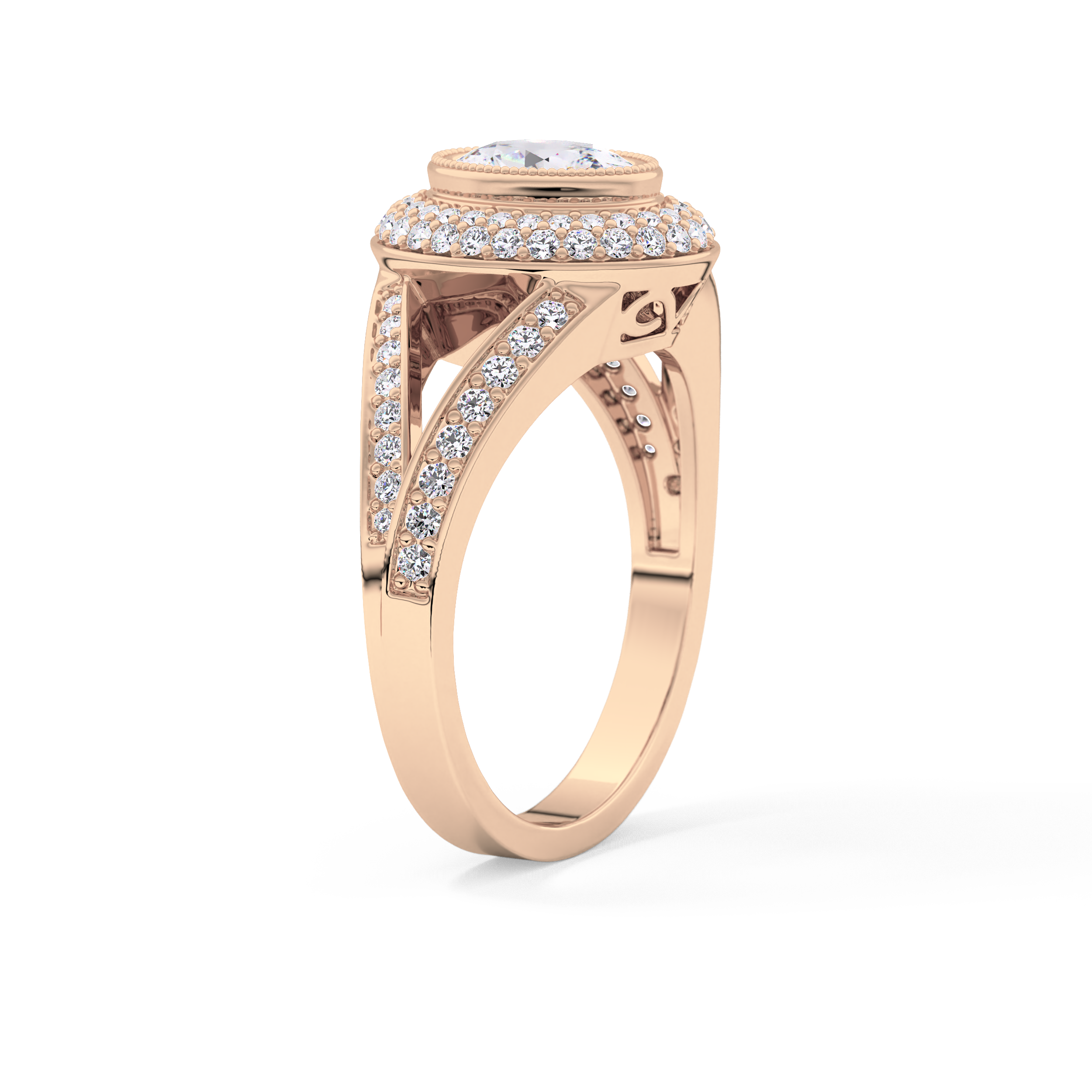 Oval Halo & Split Shank Pave Lab Grown Diamond Engagement Ring