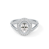 Oval Halo & Split Shank Pave Lab Grown Diamond Engagement Ring