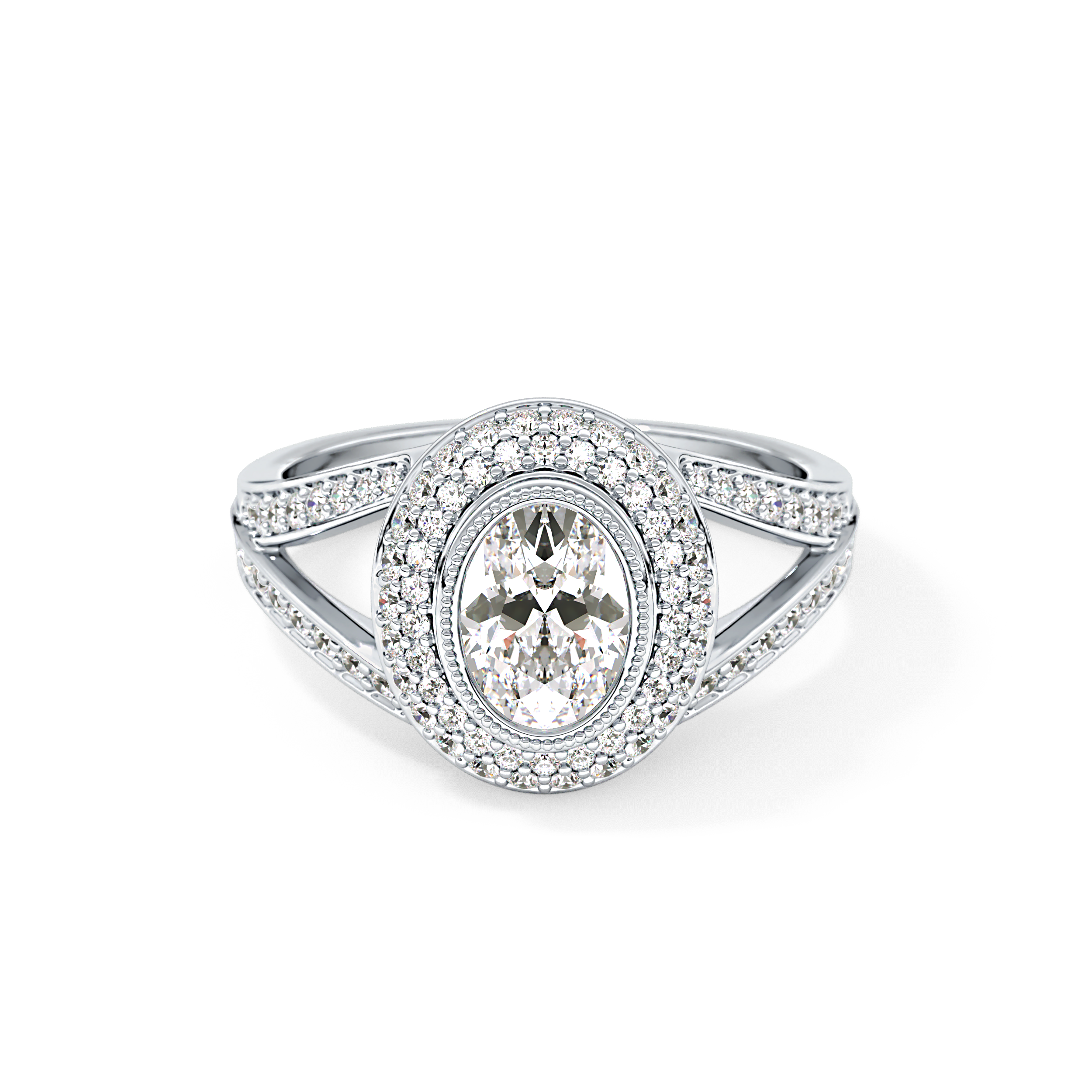 Oval Halo & Split Shank Pave Lab Grown Diamond Engagement Ring