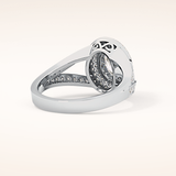 0.91 CT Oval Shaped Double Halo, Pave & Split Shank Moissanite Engagement Ring