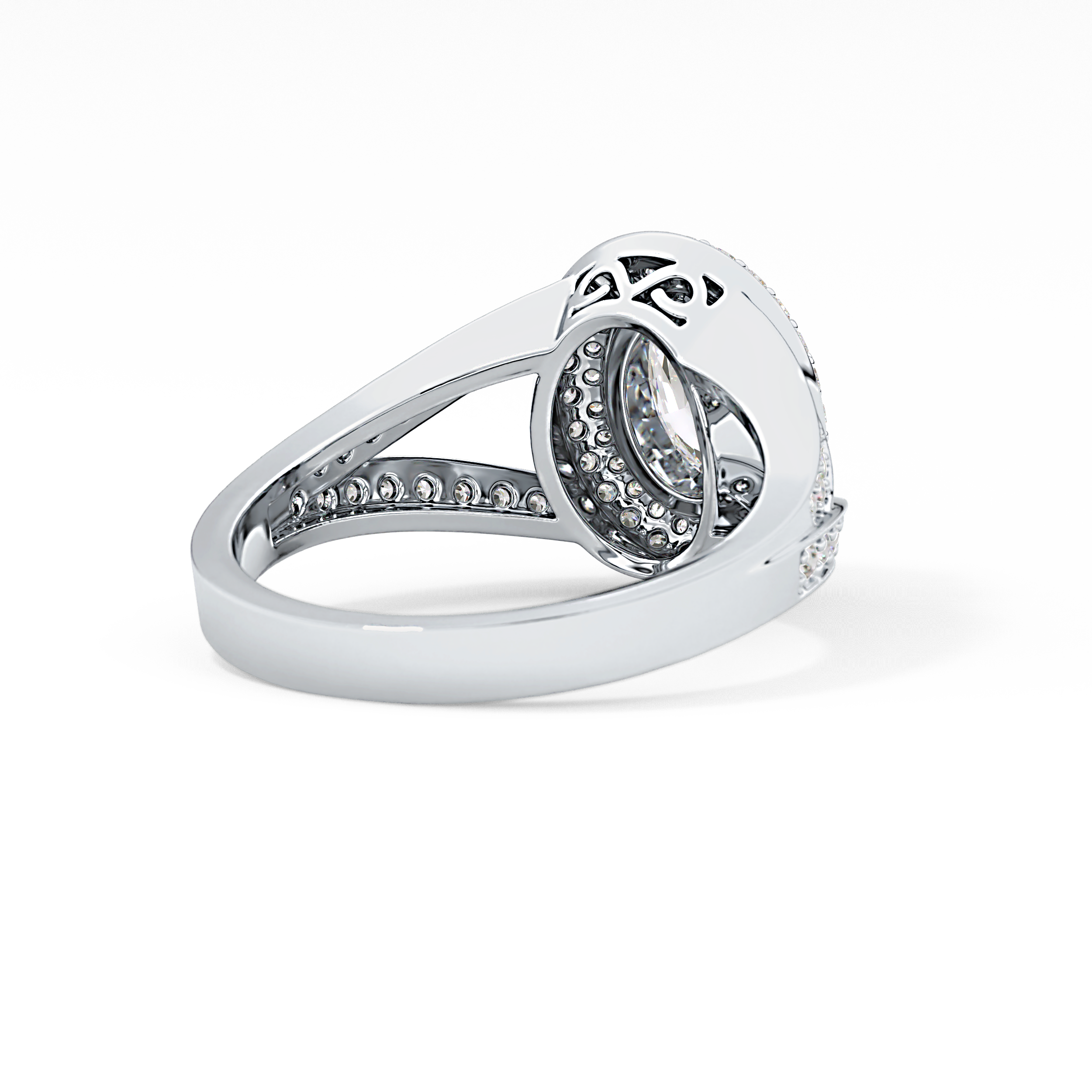 Oval Halo & Split Shank Pave Lab Grown Diamond Engagement Ring