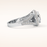0.91 CT Oval Shaped Double Halo, Pave & Split Shank Moissanite Engagement Ring