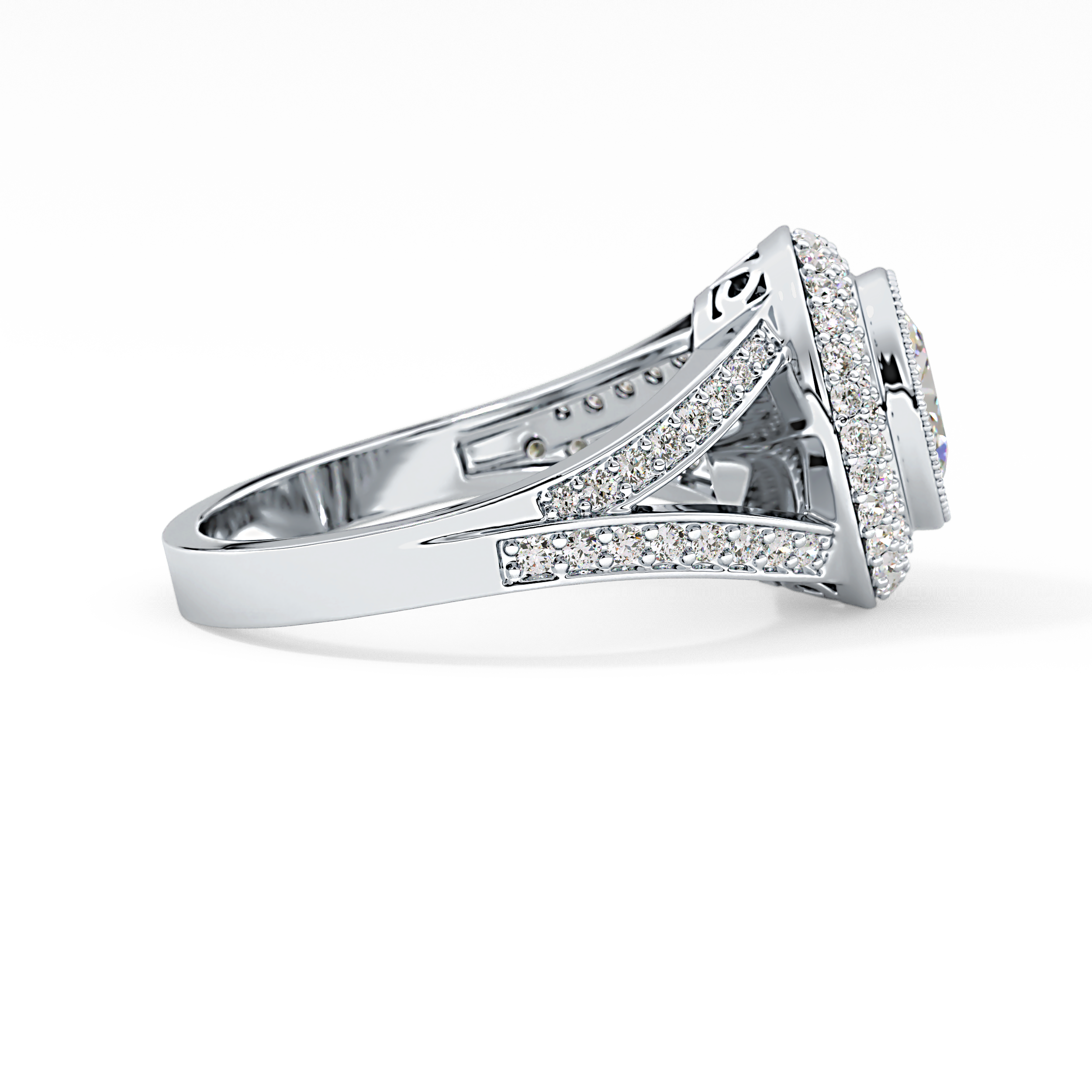 Oval Halo & Split Shank Pave Lab Grown Diamond Engagement Ring