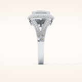 0.91 CT Oval Shaped Double Halo, Pave & Split Shank Moissanite Engagement Ring