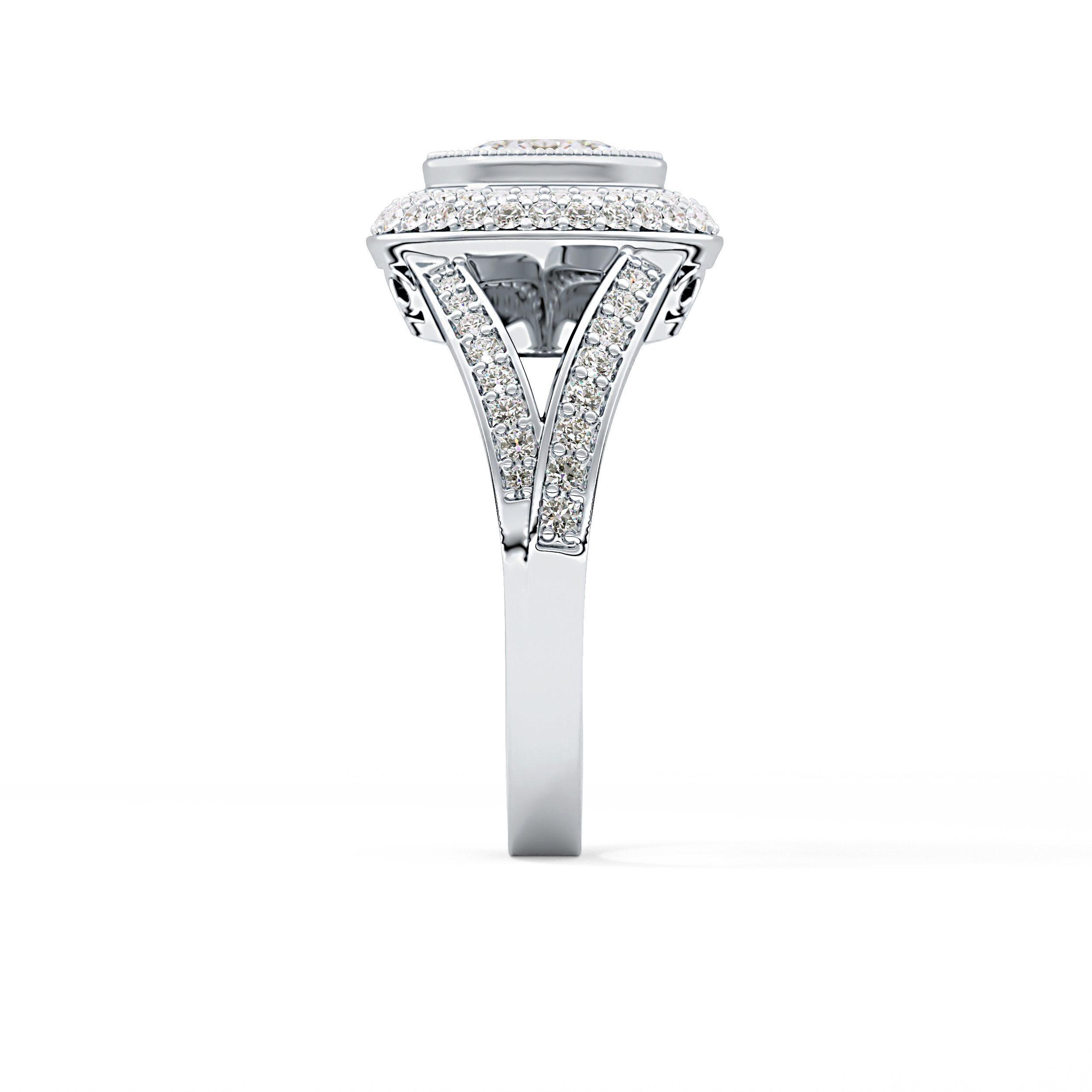 Oval Halo & Split Shank Pave Lab Grown Diamond Engagement Ring