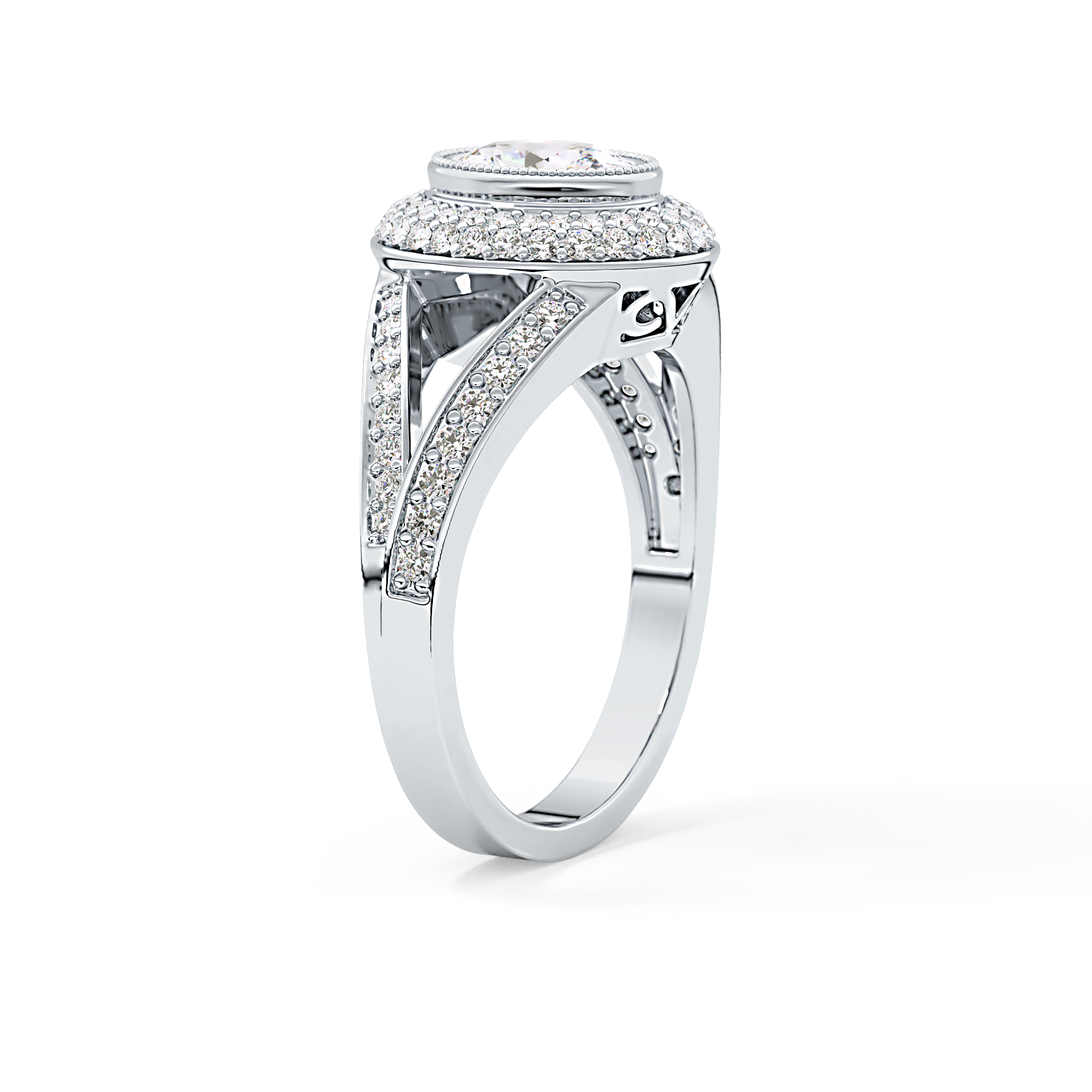 Oval Halo & Split Shank Pave Lab Grown Diamond Engagement Ring