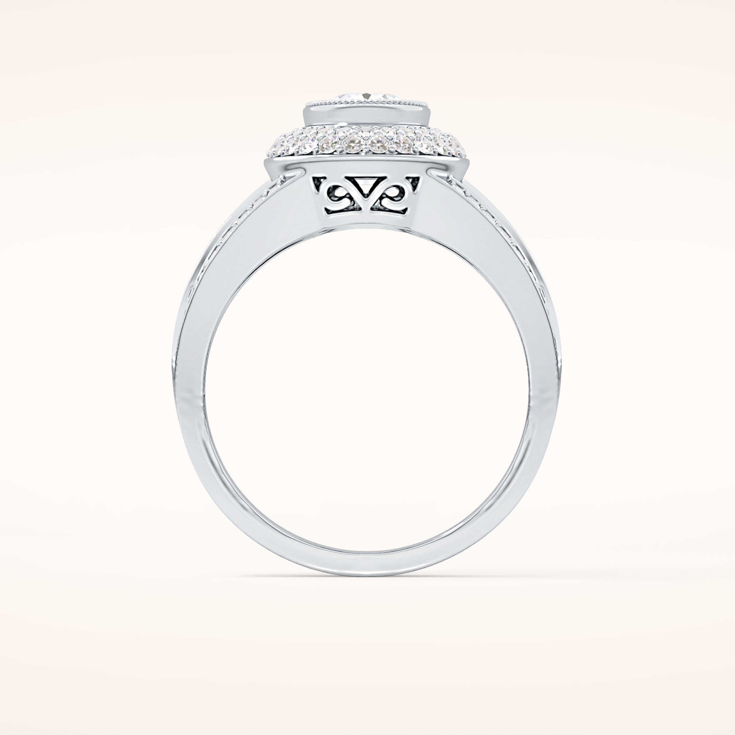 0.91 CT Oval Shaped Double Halo, Pave & Split Shank Moissanite Engagement Ring