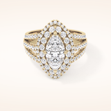 1.5 CT Marquise Shaped Double Halo, Pave & Split Shank Moissanite Engagement Ring