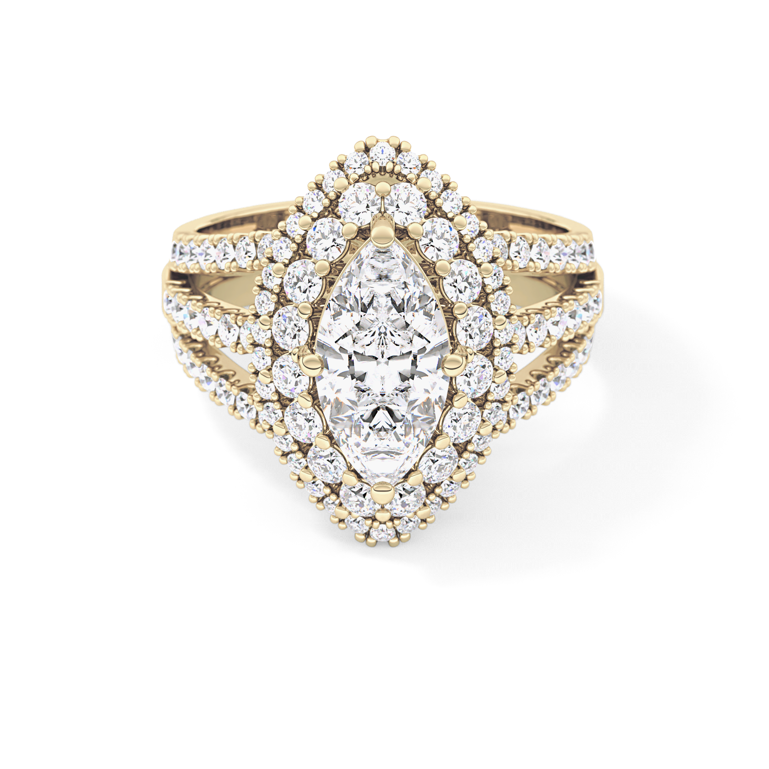 Marquise Double Halo & Split Shank Pave Lab Grown Diamond Engagement Ring