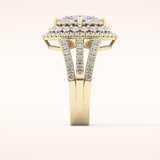 1.5 CT Marquise Shaped Double Halo, Pave & Split Shank Moissanite Engagement Ring