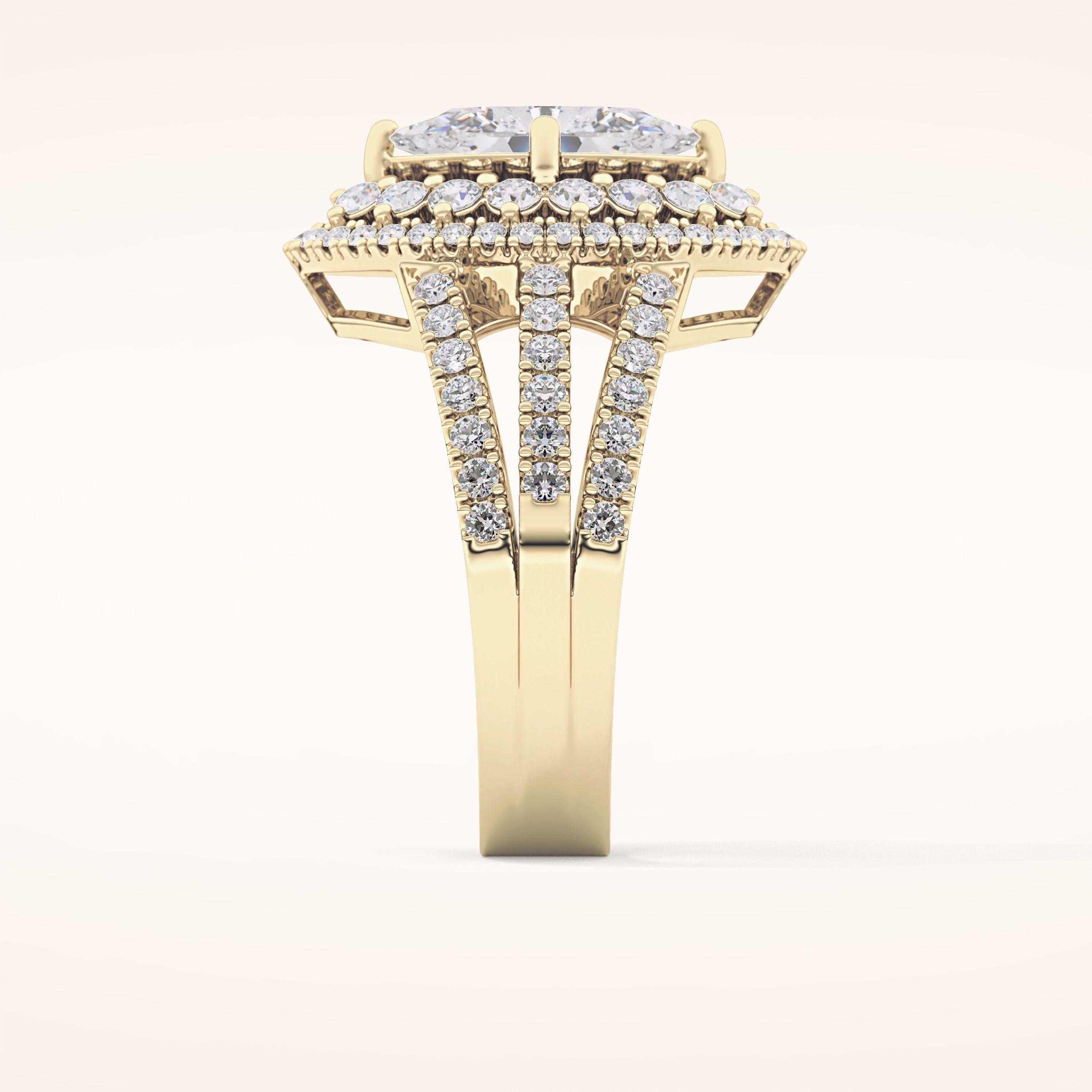 1.5 CT Marquise Shaped Double Halo, Pave & Split Shank Moissanite Engagement Ring