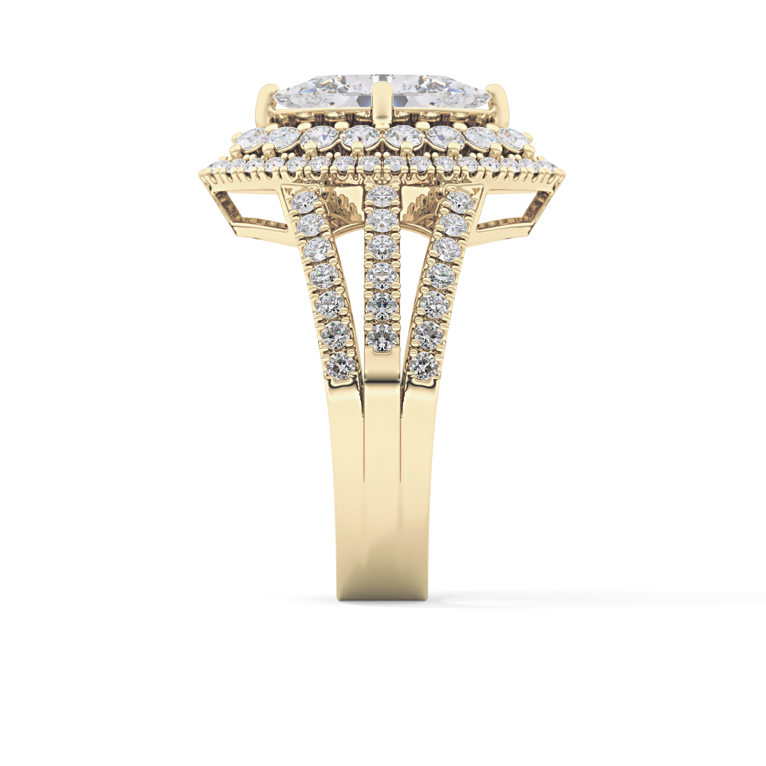 Marquise Double Halo & Split Shank Pave Lab Grown Diamond Engagement Ring