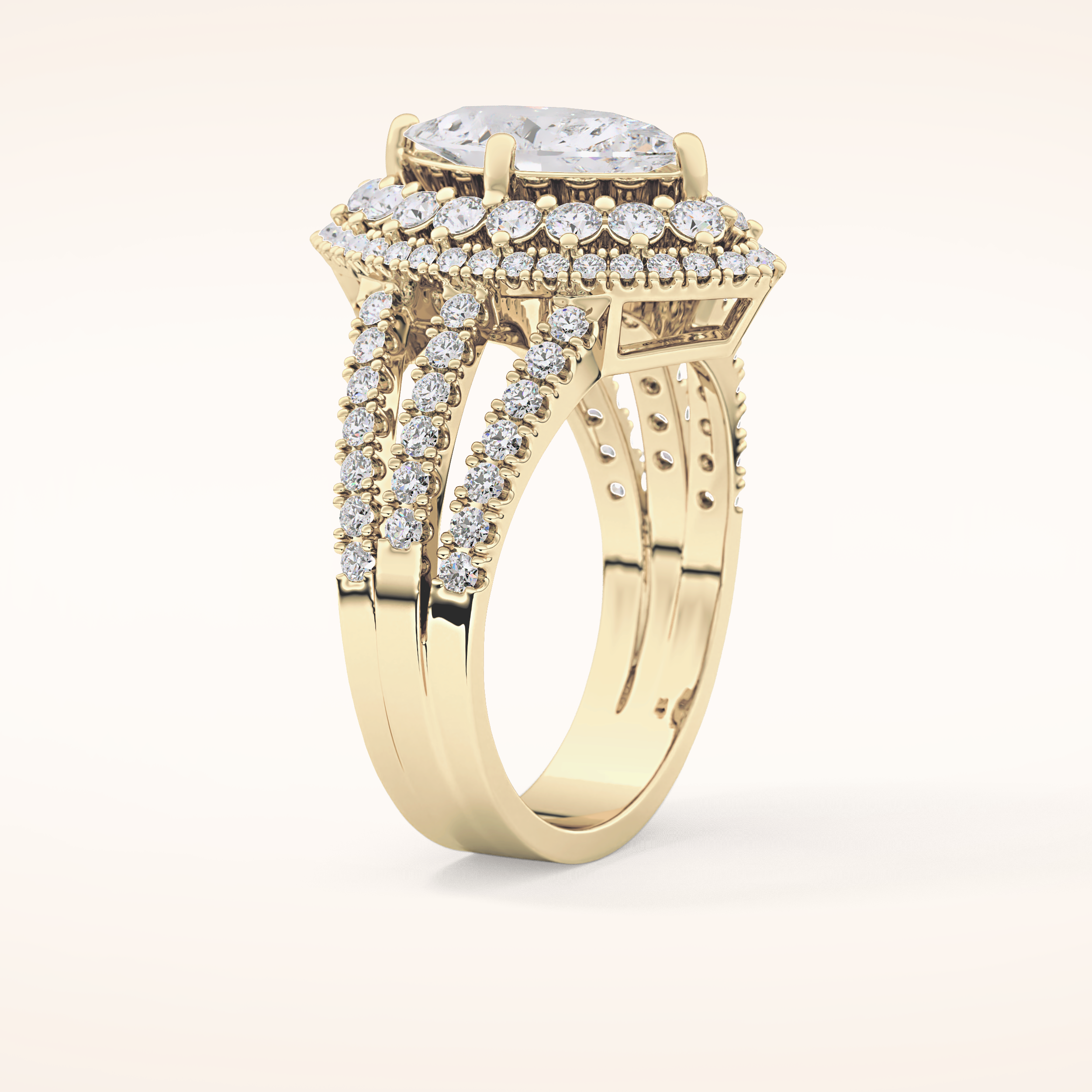 1.5 CT Marquise Shaped Double Halo, Pave & Split Shank Moissanite Engagement Ring