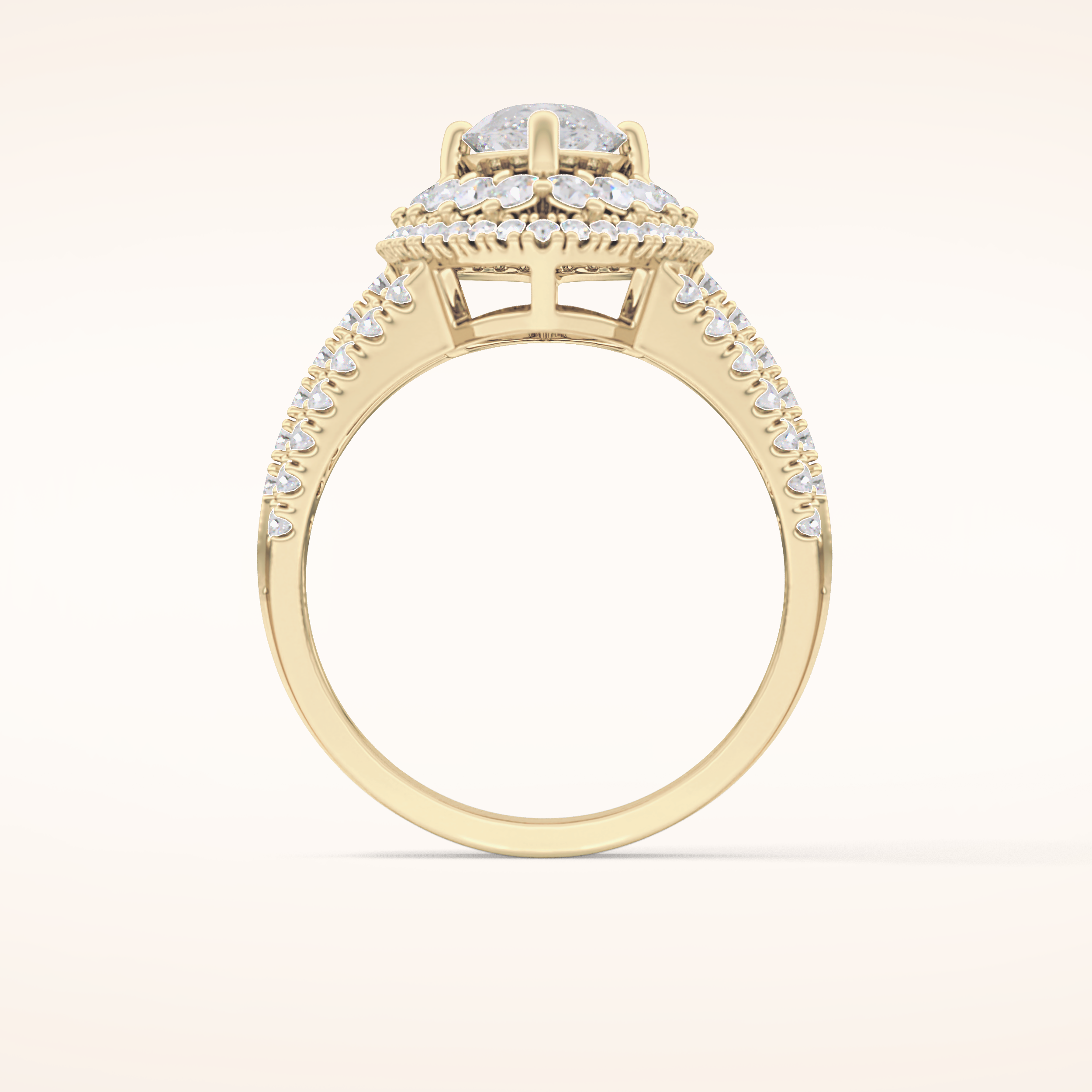 1.5 CT Marquise Shaped Double Halo, Pave & Split Shank Moissanite Engagement Ring