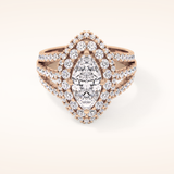 1.5 CT Marquise Shaped Double Halo, Pave & Split Shank Moissanite Engagement Ring