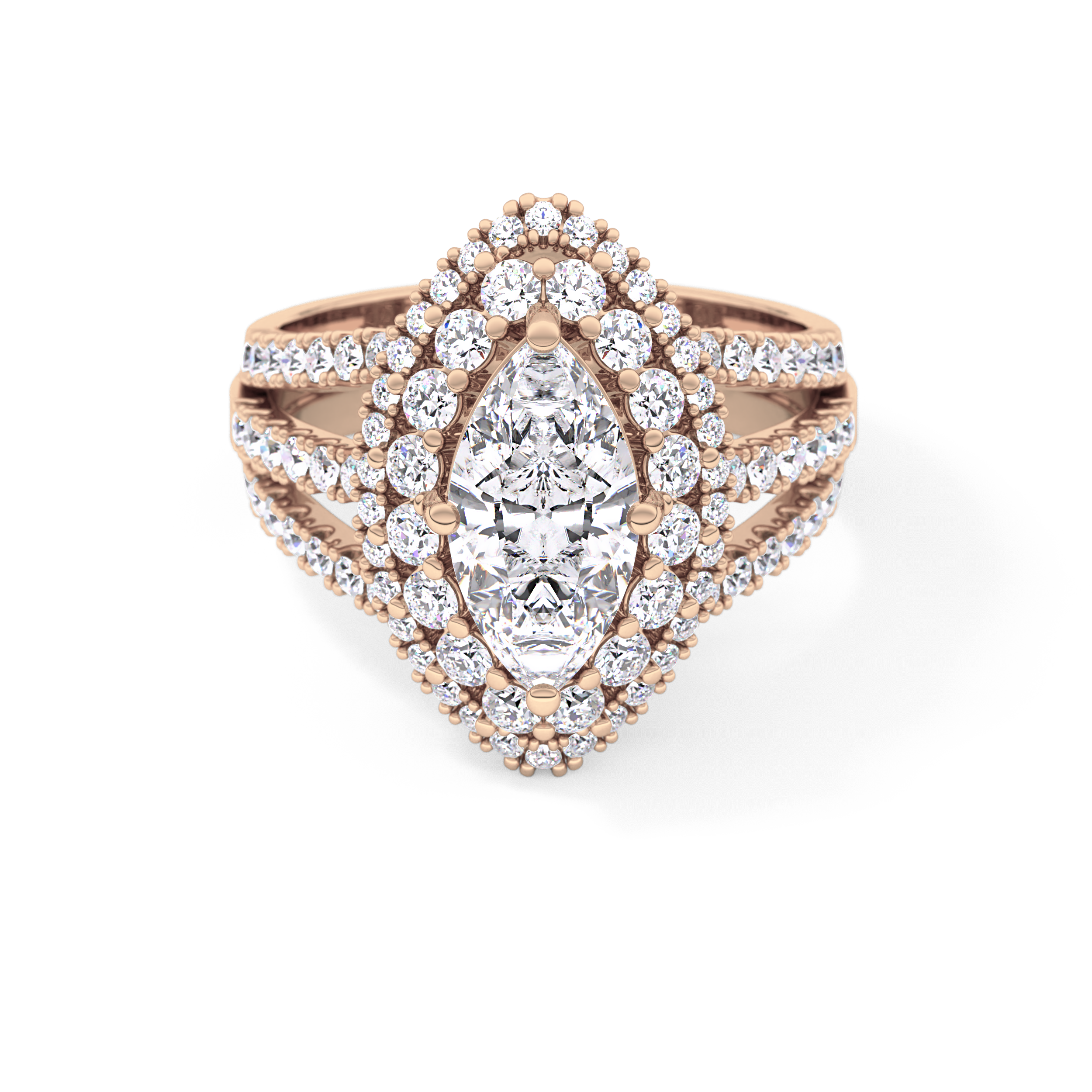 Marquise Double Halo & Split Shank Pave Lab Grown Diamond Engagement Ring