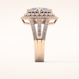 1.5 CT Marquise Shaped Double Halo, Pave & Split Shank Moissanite Engagement Ring
