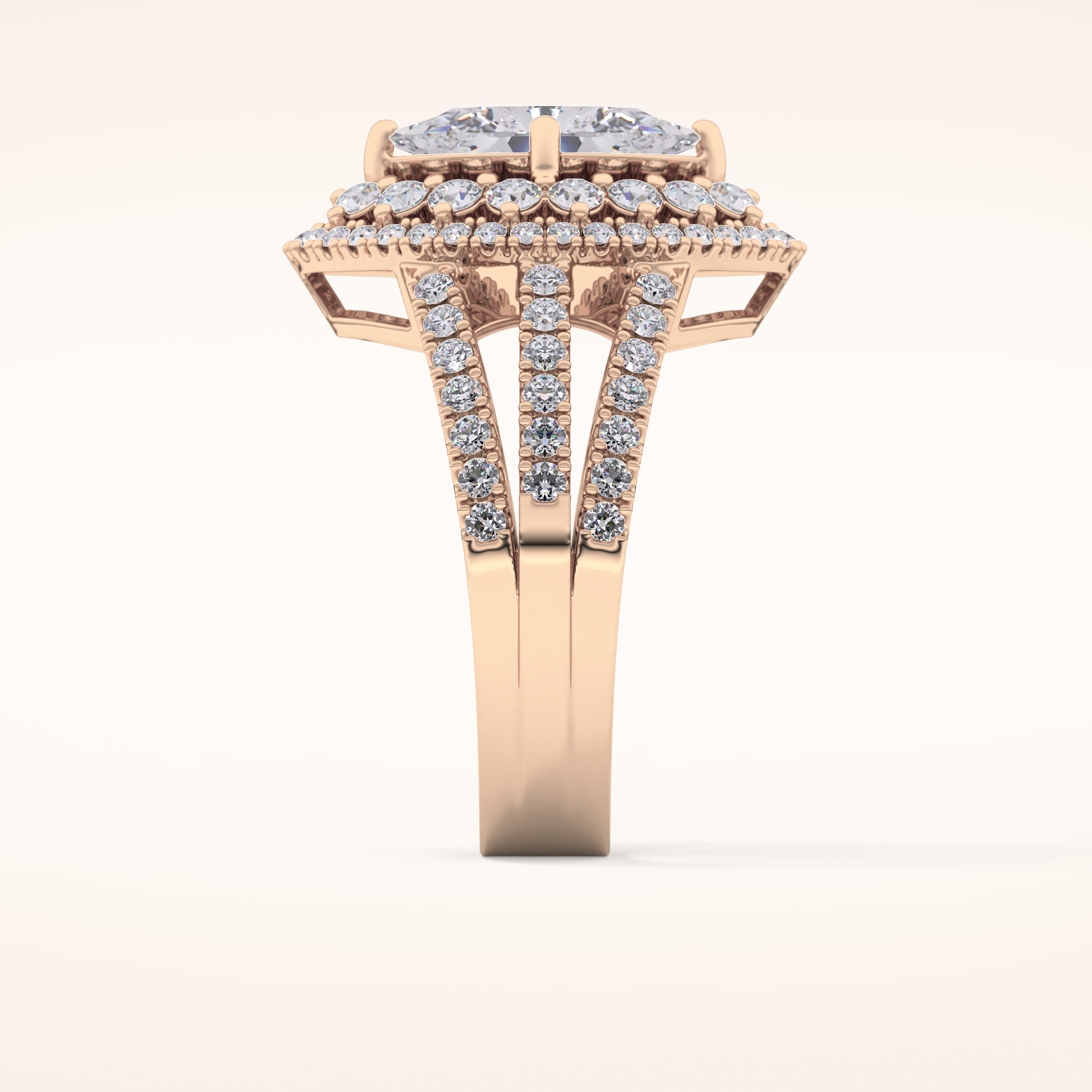 1.5 CT Marquise Shaped Double Halo, Pave & Split Shank Moissanite Engagement Ring