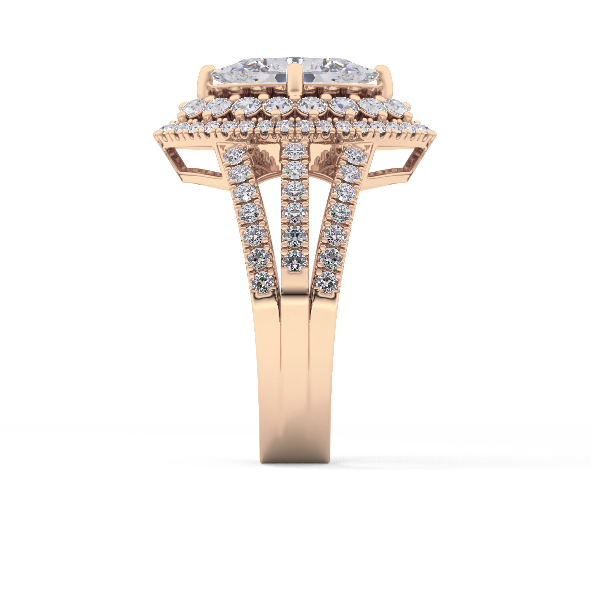 Marquise Double Halo & Split Shank Pave Lab Grown Diamond Engagement Ring