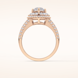 1.5 CT Marquise Shaped Double Halo, Pave & Split Shank Moissanite Engagement Ring