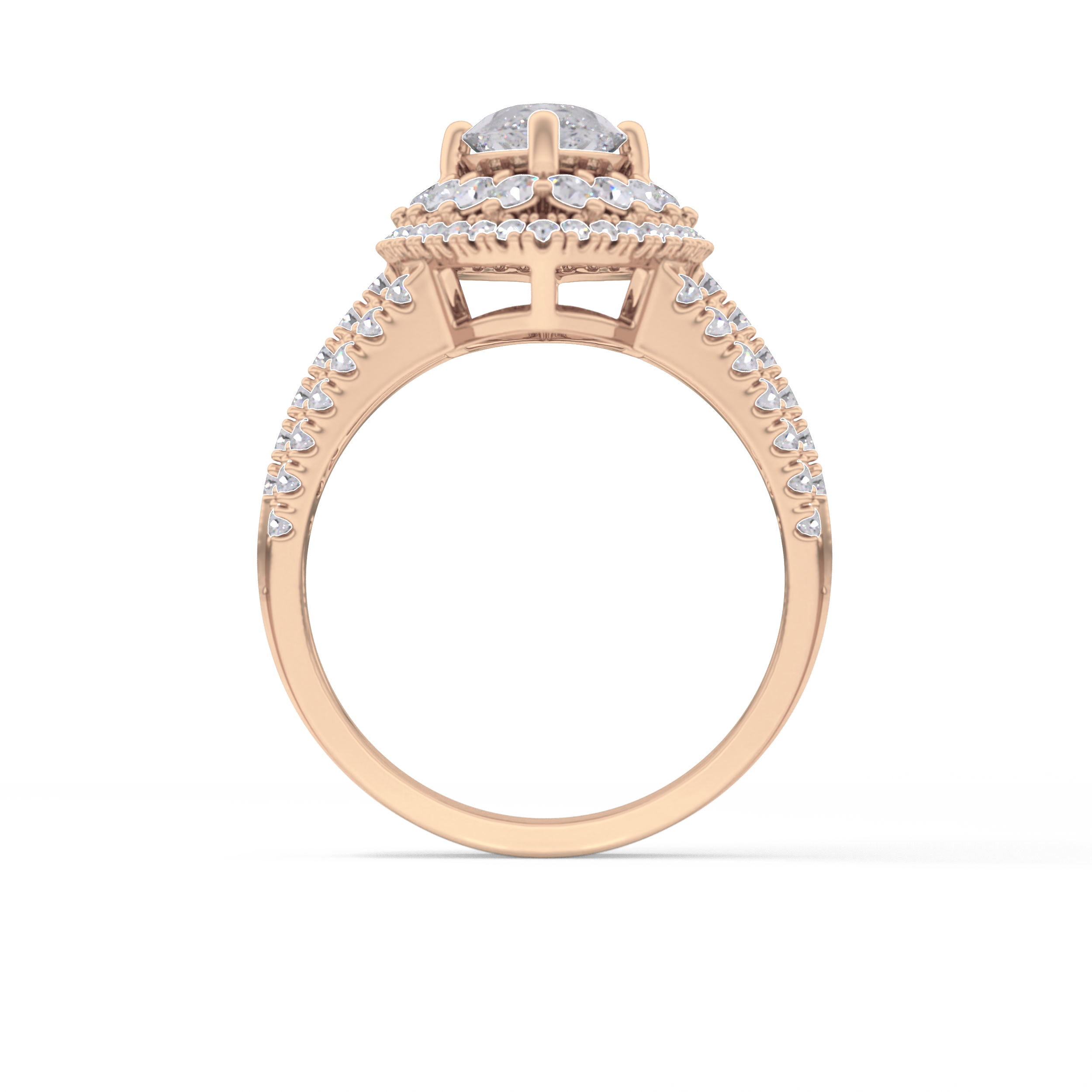 Marquise Double Halo & Split Shank Pave Lab Grown Diamond Engagement Ring