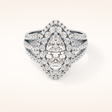 1.5 CT Marquise Shaped Double Halo, Pave & Split Shank Moissanite Engagement Ring