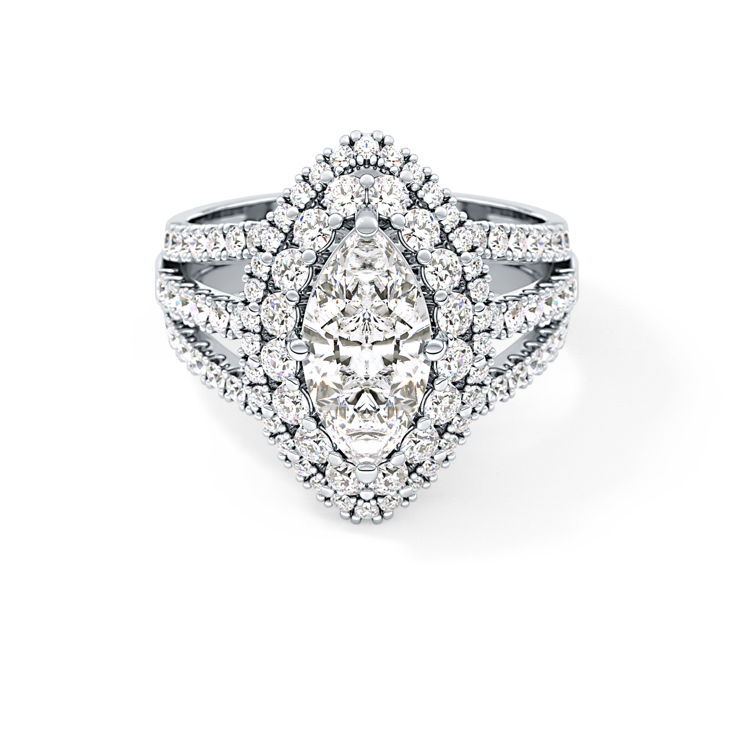 Marquise Double Halo & Split Shank Pave Lab Grown Diamond Engagement Ring