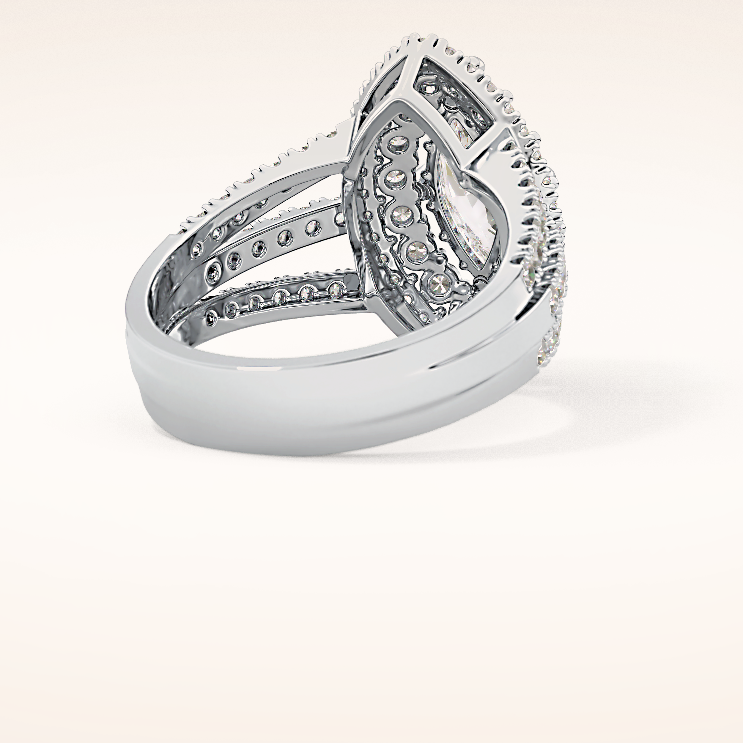1.5 CT Marquise Shaped Double Halo, Pave & Split Shank Moissanite Engagement Ring