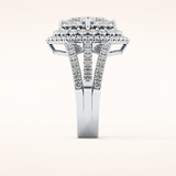 1.5 CT Marquise Shaped Double Halo, Pave & Split Shank Moissanite Engagement Ring