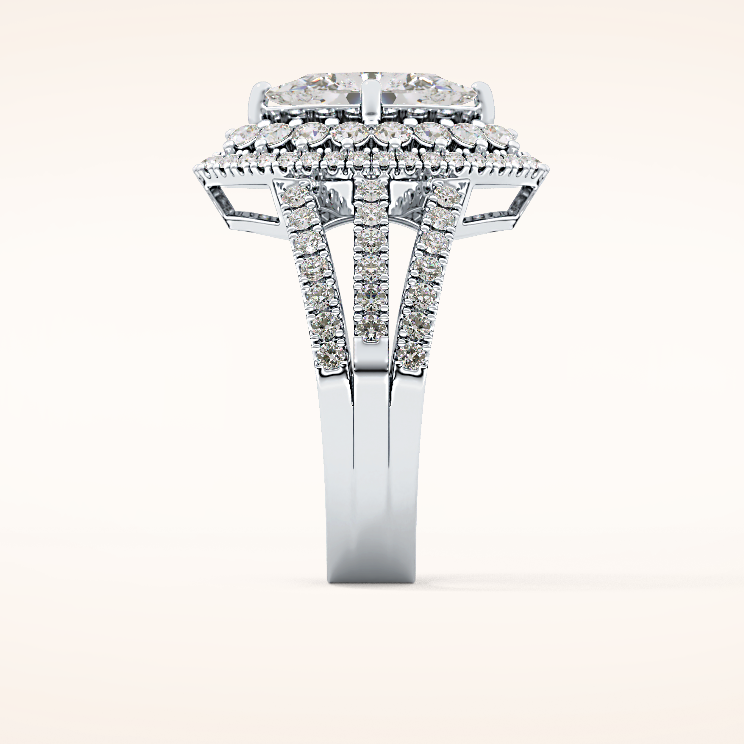 1.5 CT Marquise Shaped Double Halo, Pave & Split Shank Moissanite Engagement Ring