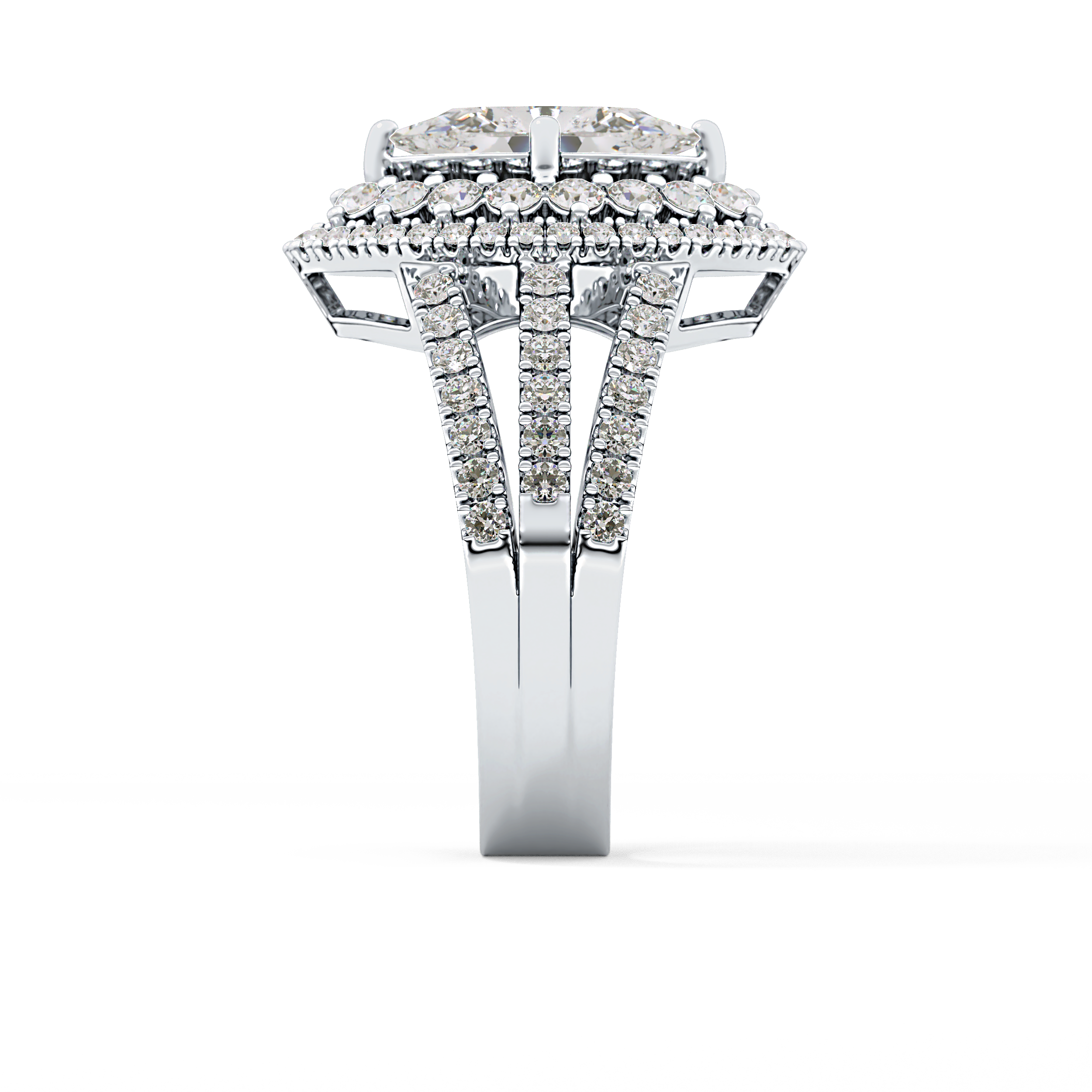 Marquise Double Halo & Split Shank Pave Lab Grown Diamond Engagement Ring