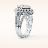 1.5 CT Marquise Shaped Double Halo, Pave & Split Shank Moissanite Engagement Ring