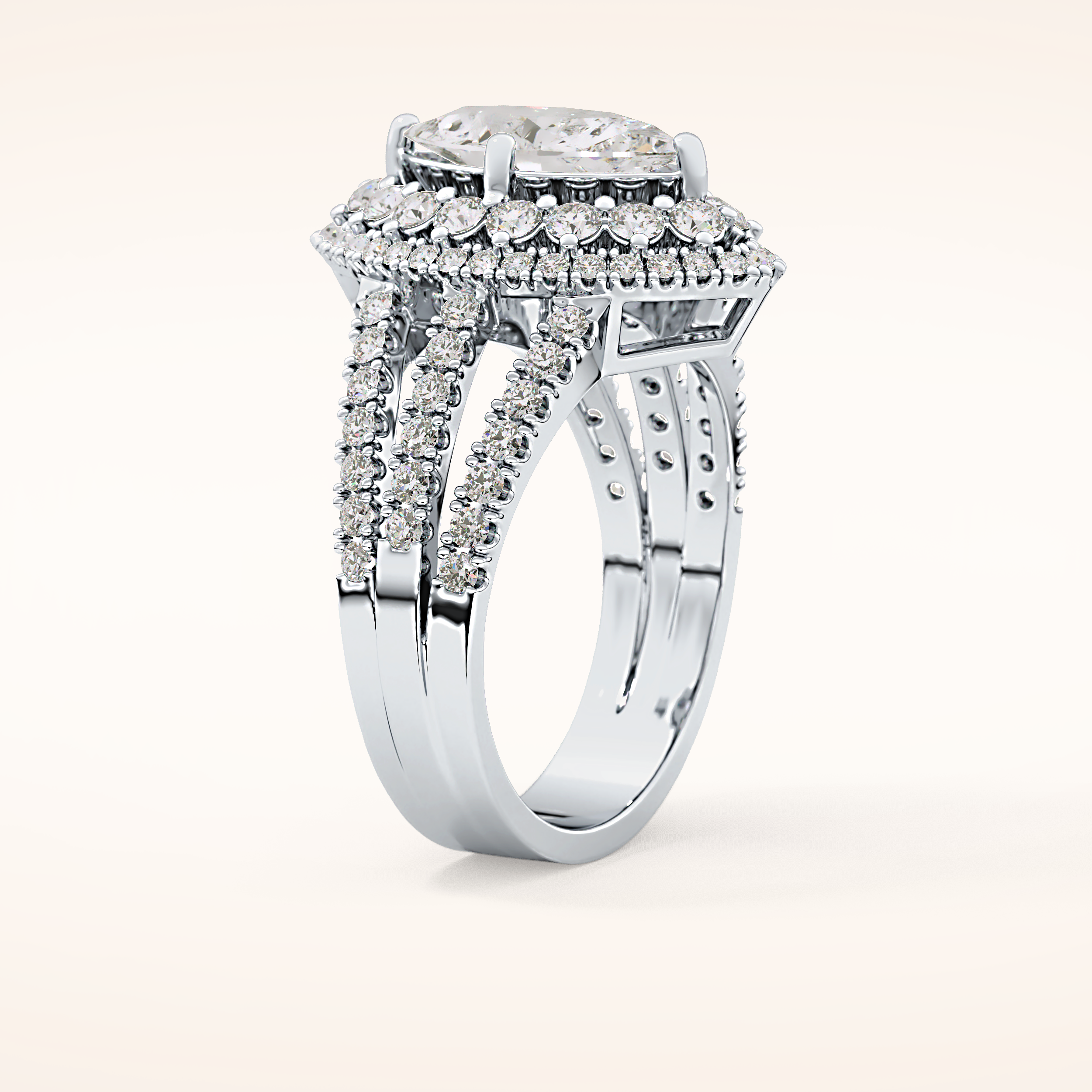 1.5 CT Marquise Shaped Double Halo, Pave & Split Shank Moissanite Engagement Ring